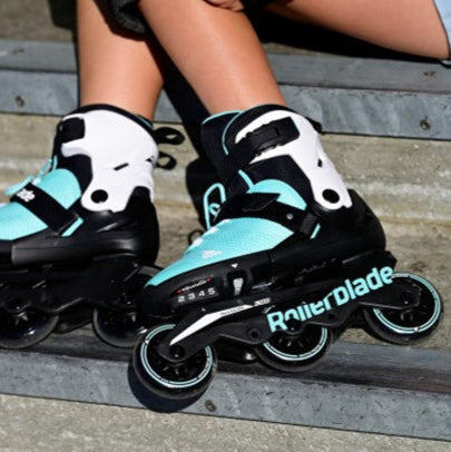 kids inline rollerblades adjustable teal aqua tri skates
