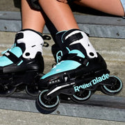 kids inline rollerblades adjustable teal aqua tri skates