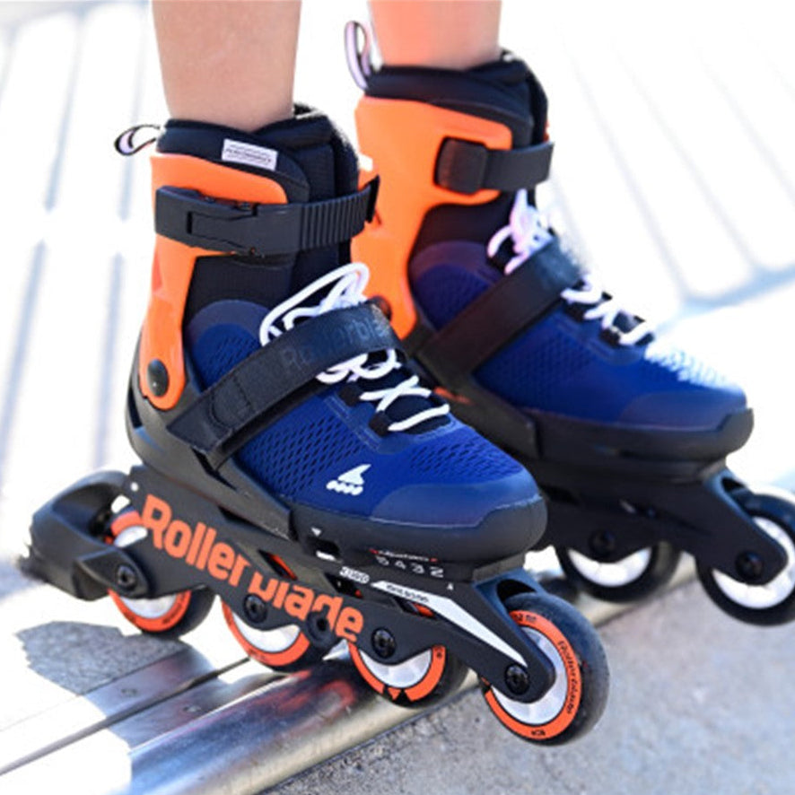 Rollerblade Microblade Kids Adjustable Blue Orange Inline Skates - Lucky Skates