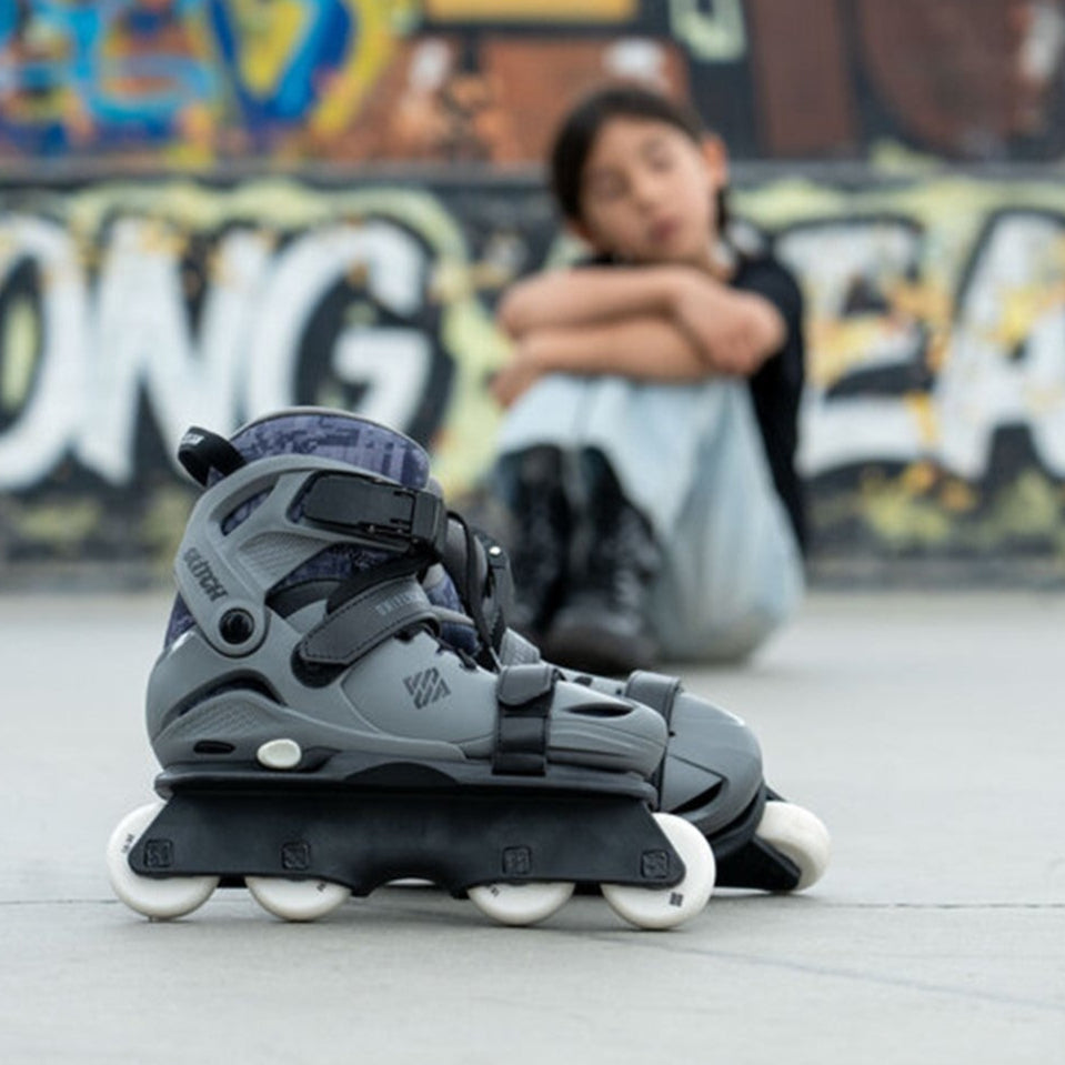 Kids Adjustable USD Grey Glitch Aggressive Inline Skates - Lucky Skates