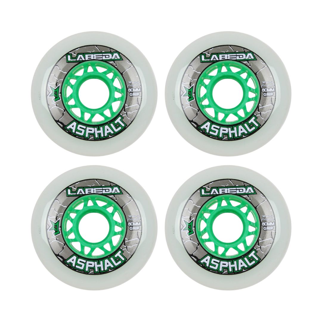 Labeda Asphalt Grip Green Inline Roller Hockey Wheels 80mm White Green 4 Pack - Lucky Skates