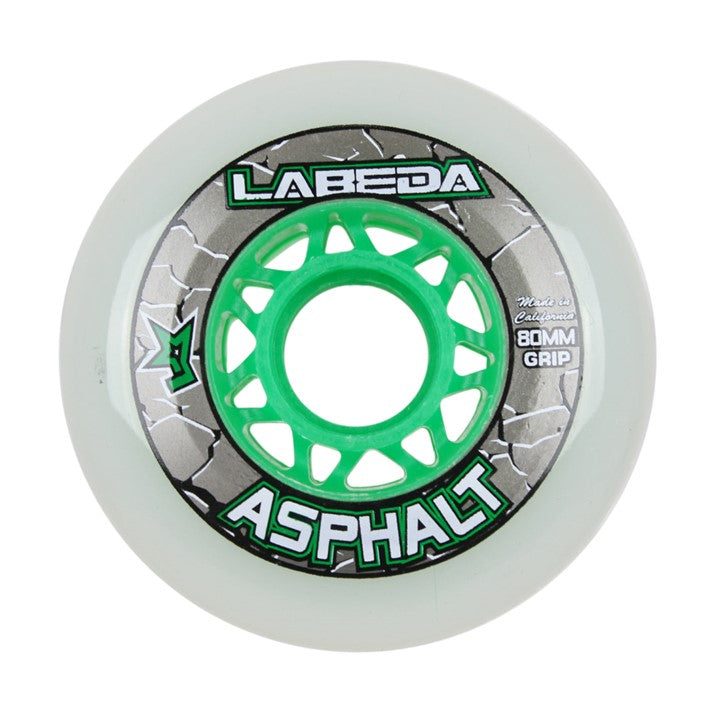 Labeda Asphalt Grip Green Inline Roller Hockey Wheels 80mm White Green - Lucky Skates