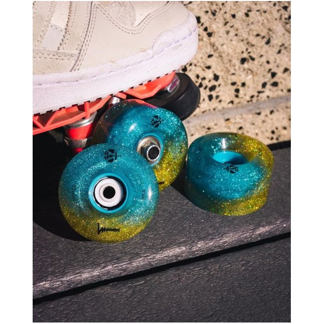 blue yellow glitter light up roller skate wheels