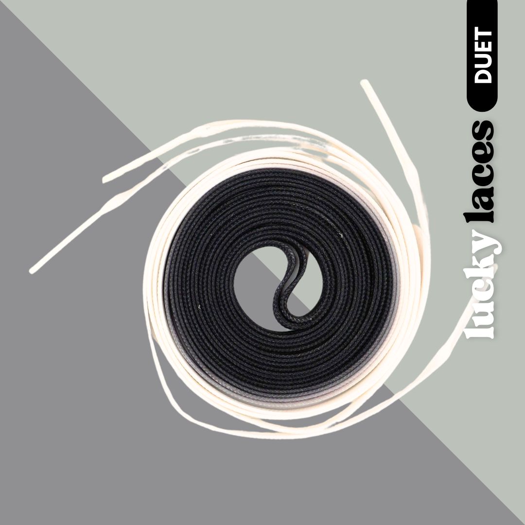 Lucky Laces Black White Duet Skate Laces Shoe Laces - 54" (137cm), 72" (183cm), 96" (244cm) - Lucky Skates 