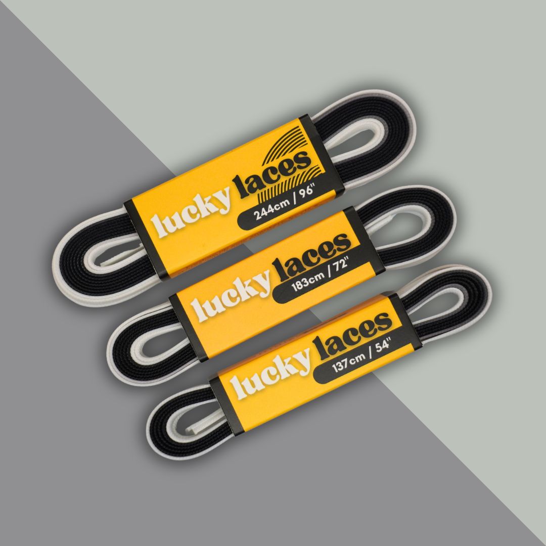 Lucky Laces Black White Duet Skate Laces Shoe Laces - 54" (137cm), 72" (183cm), 96" (244cm) - Lucky Skates 