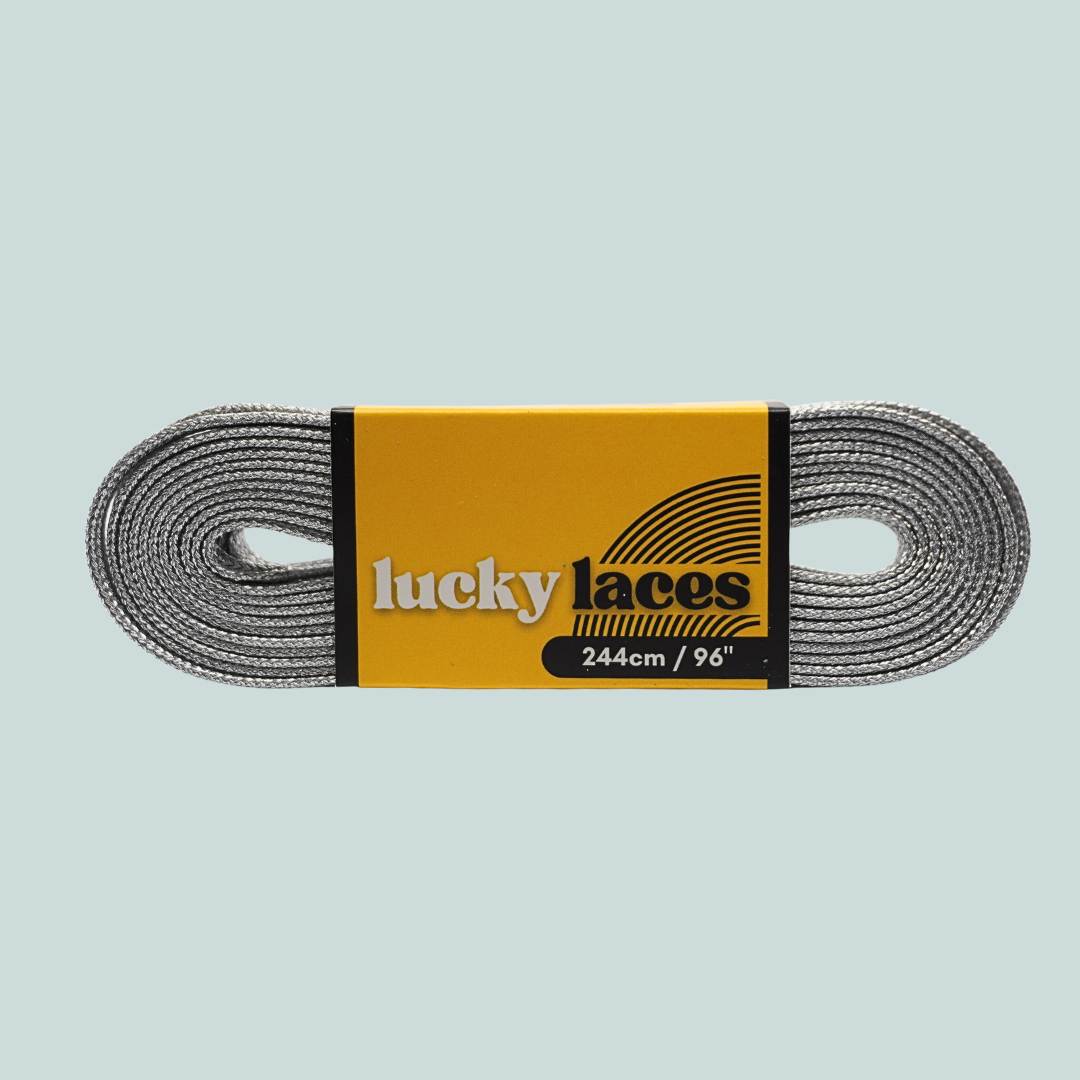 Lucky Laces Silver Glitter Skate Laces Shoe Laces  54" (137cm), 72" (183cm), 96" (244cm) - Lucky Skates 