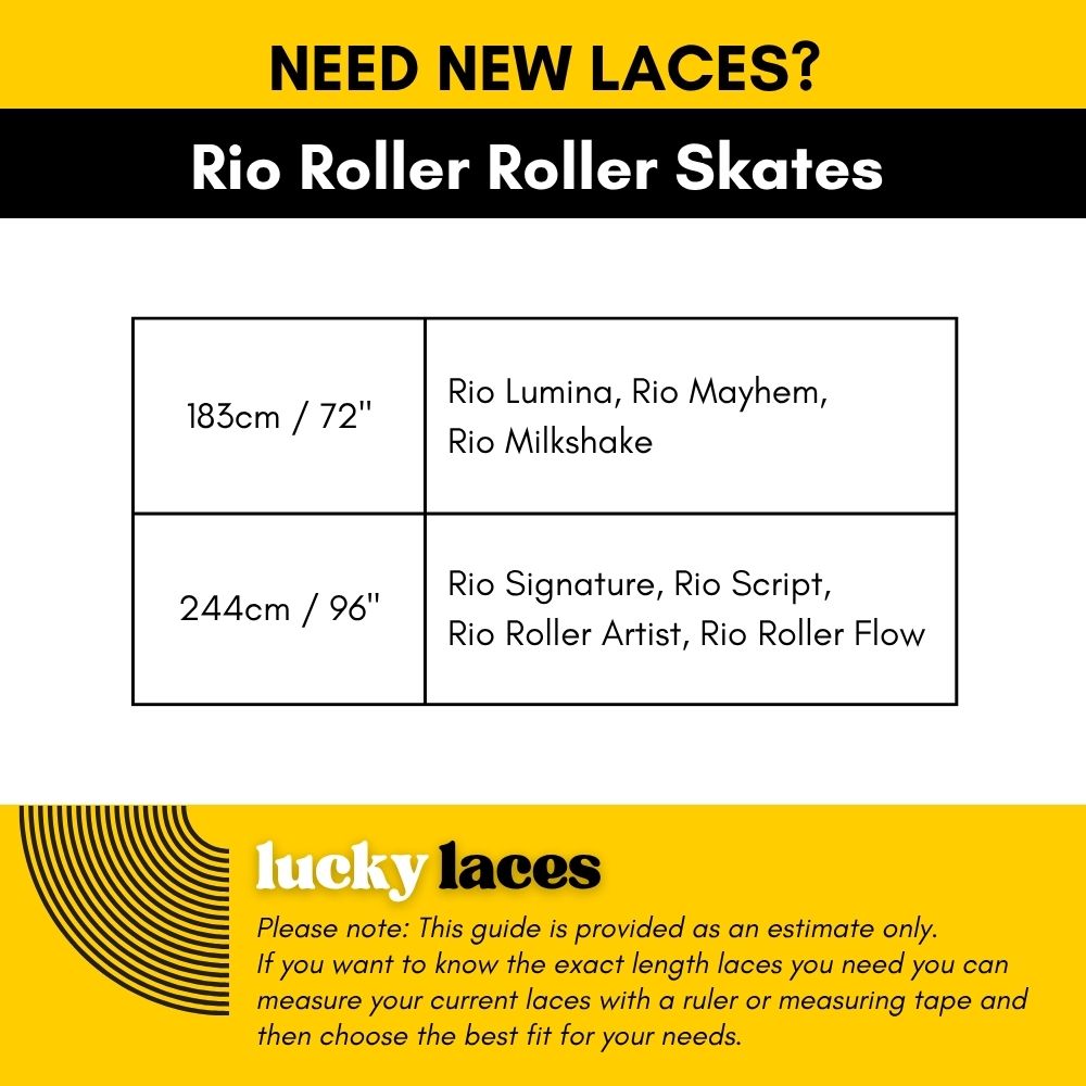 Lucky Laces Length Lace Rio Roller Roller Skates 183cm / 72" Rio Lumina, Rio Mayhem, Rio Milkshake 244cm / 96" Rio Signature, Rio Script, Rio Roller Artist, Rio Roller Flow - Lucky Skates