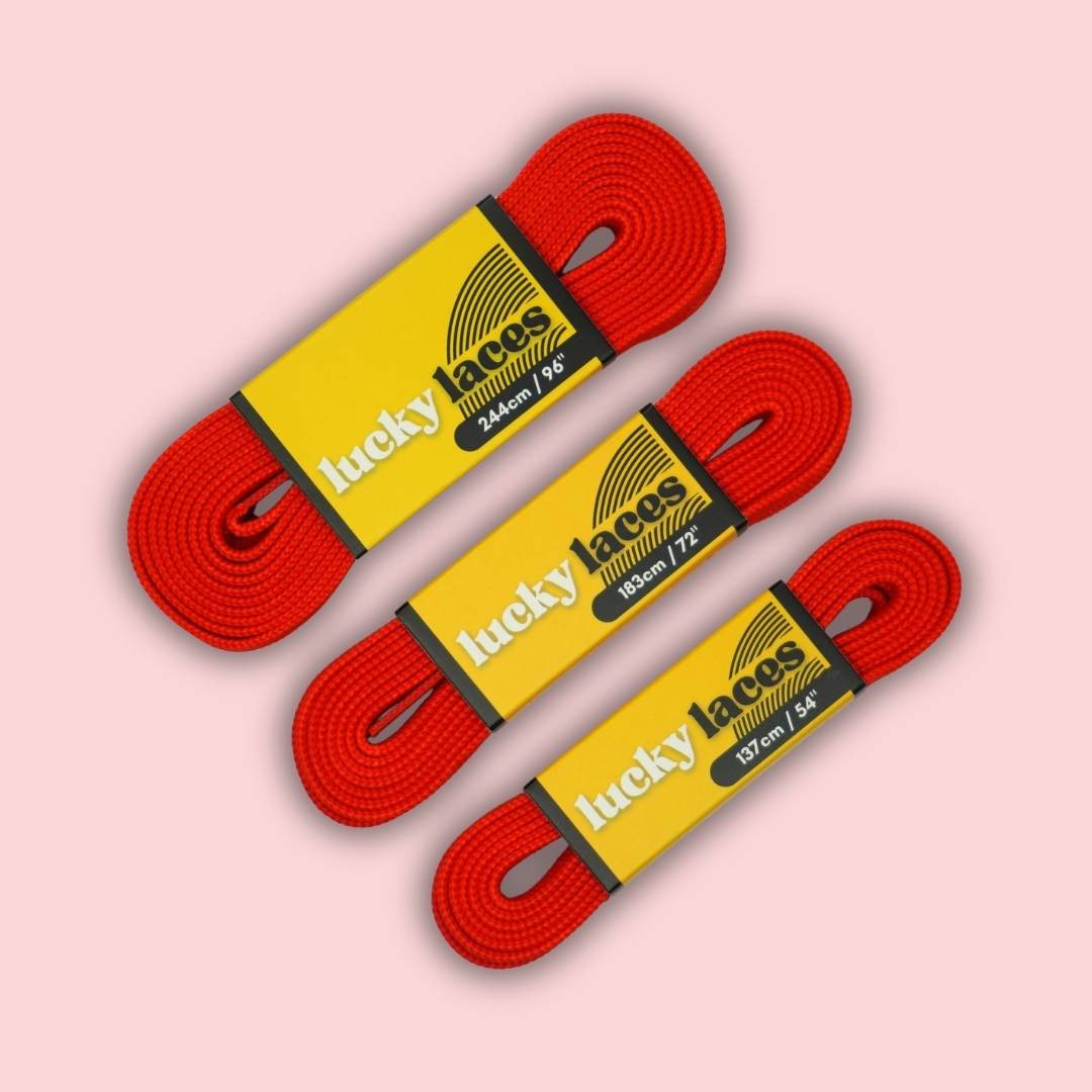 Lucky Laces Danger Red Waxed Skate Laces Shoe Laces 54" (137cm), 72" (183cm), 96" (244cm) - Lucky Laces 