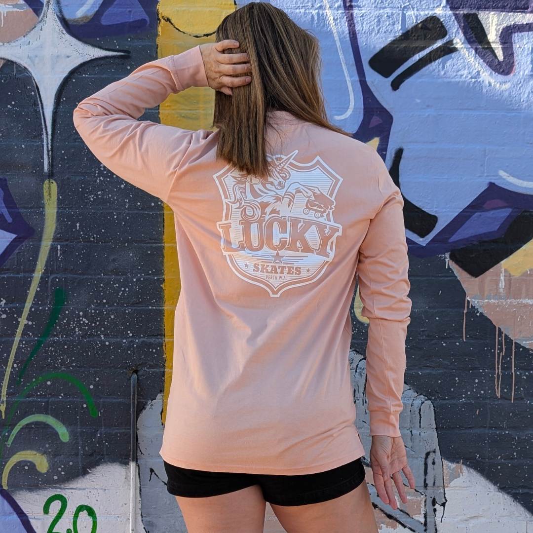 Lucky Skates Long Sleeve Unicorn Pale Pink Tee - Lucky Skates