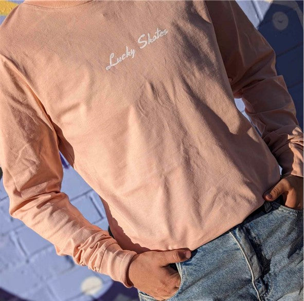 Lucky Skates Long Sleeve Pale Pink Tee - Lucky Skates