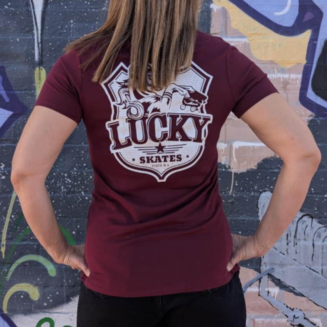 Lucky Skates Maroon Scoop Tee - Lucky Skates 