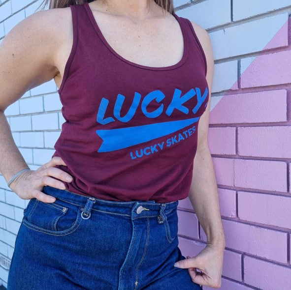 Double Lucky Womens Maroon Singlet - Lucky Skates