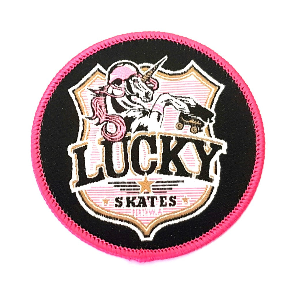 Lucky Skates Pink Round Unicorn Iron On Patch - Lucky Skates