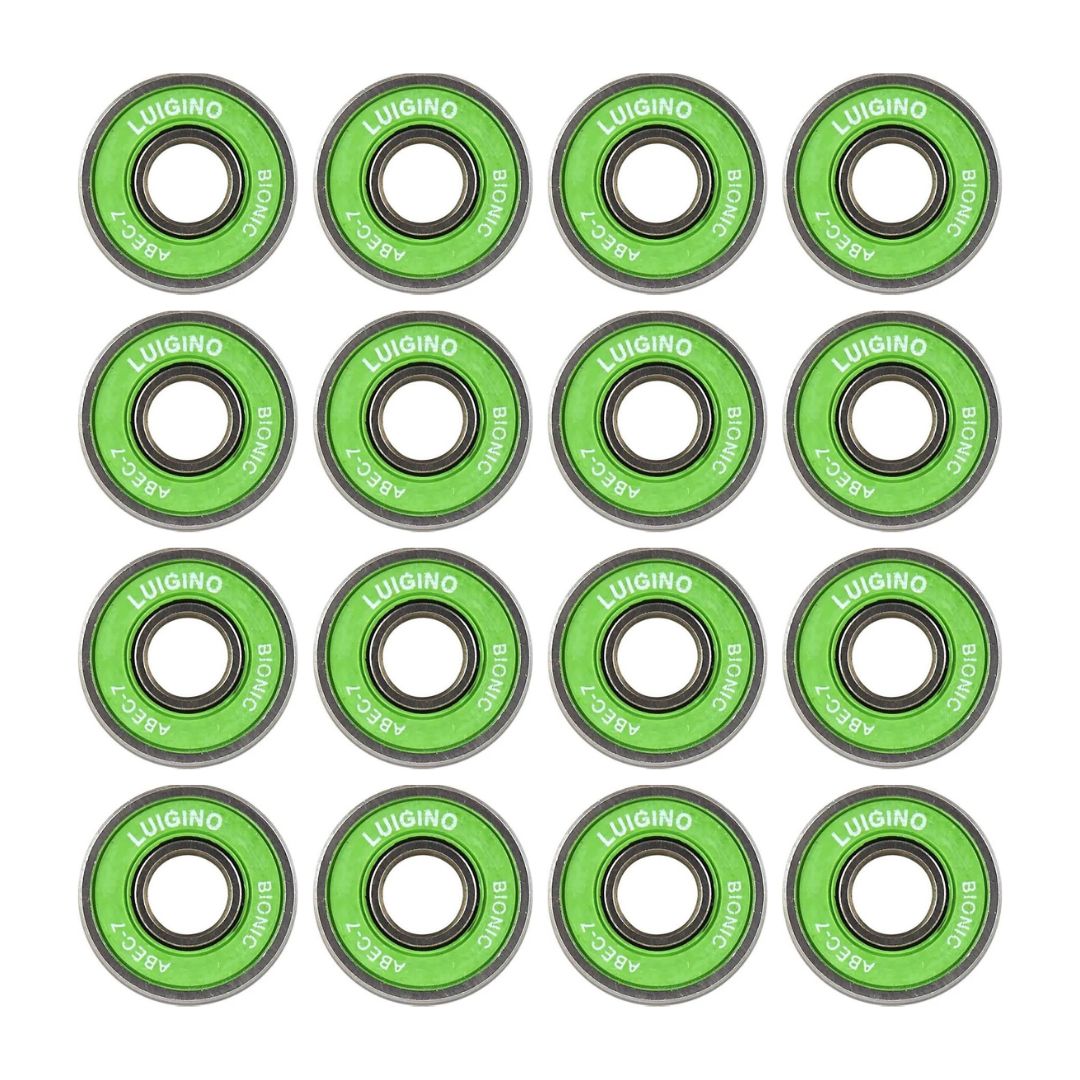 Bionic ABEC 7 Skate Bearings Green (16 Pack) Green - Lucky Skates