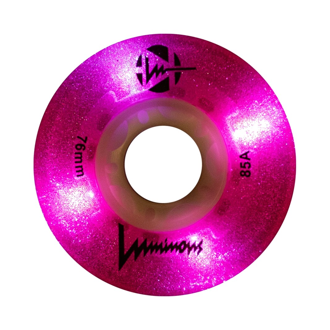 Luminous Light Up Glitter LED Inline Skate Wheels 76mm 85A Pink Glitter - Lucky Skates