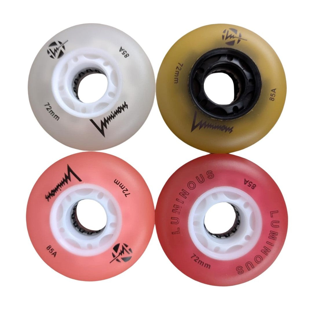 Luminous Light Up Multicolour LED Inline Wheels 72mm 85A - 4 Pack - Lucky Skates