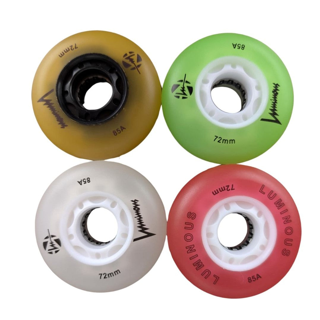 Luminous Light Up Multicolour LED Inline Wheels 72mm 85A - 4 Pack - Lucky Skates