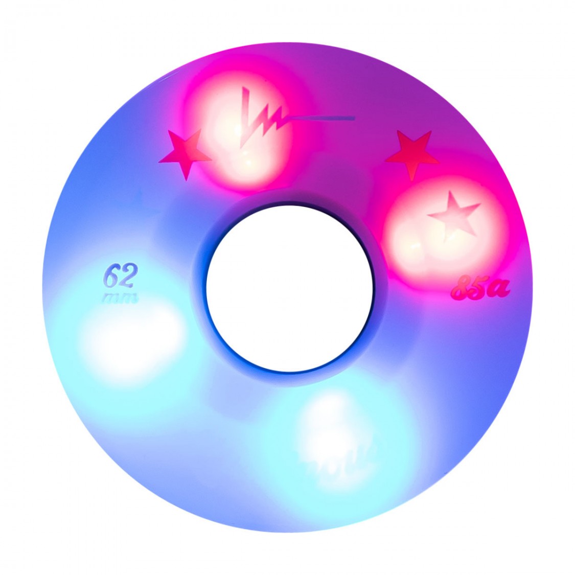 Luminous Light Up Quad LED Roller Skate Wheels All Star White /Red/Blue - 85a 62mm - Lucky Skates