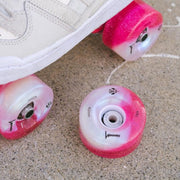 Luminous Light Up Quad LED Roller Skate Wheels Cotton Candy Pink White 85A 62mm - Lucky Skates