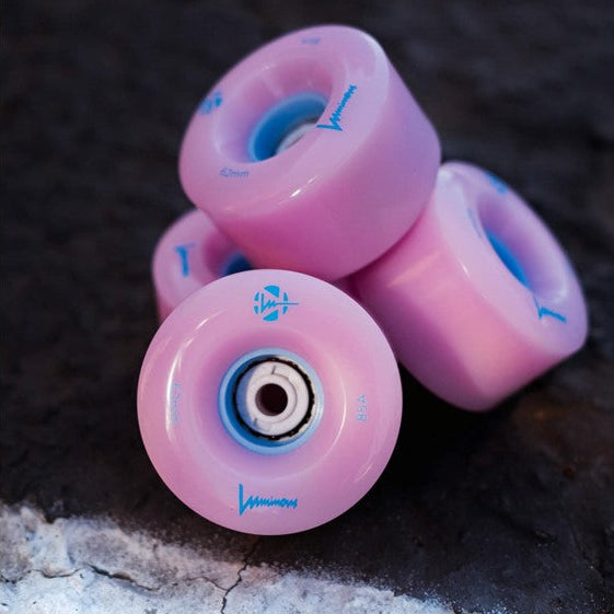Luminous Light Up Quad LED Hybrid Roller Skate Wheels Light Pink Blue 85A 62mm 4 Pack - Lucky Skates