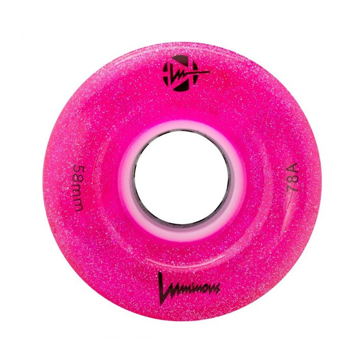 Luminous Light Up Quad LED Outdoor Roller Skate Wheels Pink Glitter 78a 58mm - Lucky Skates
