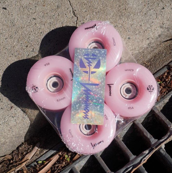 Luminous Light Up Quad LED Hybrid Roller Skate Wheels Sixies Pink Flamingo 62mm 85A 4 Pack - Lucky Skates