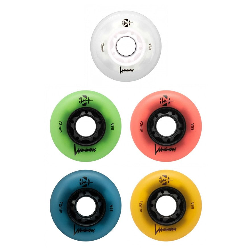 Luminous Light Up Glow LED Inline Skate Wheels 72mm 85A - 4 Pack - Lucky Skates