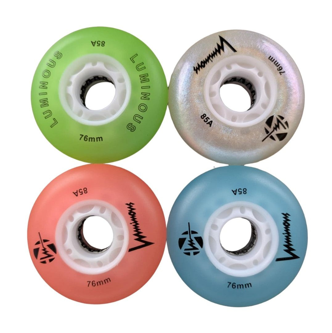 Luminous Light Up Multicolour LED Inline Wheels 76mm 85A - 4 Pack - Lucky Skates