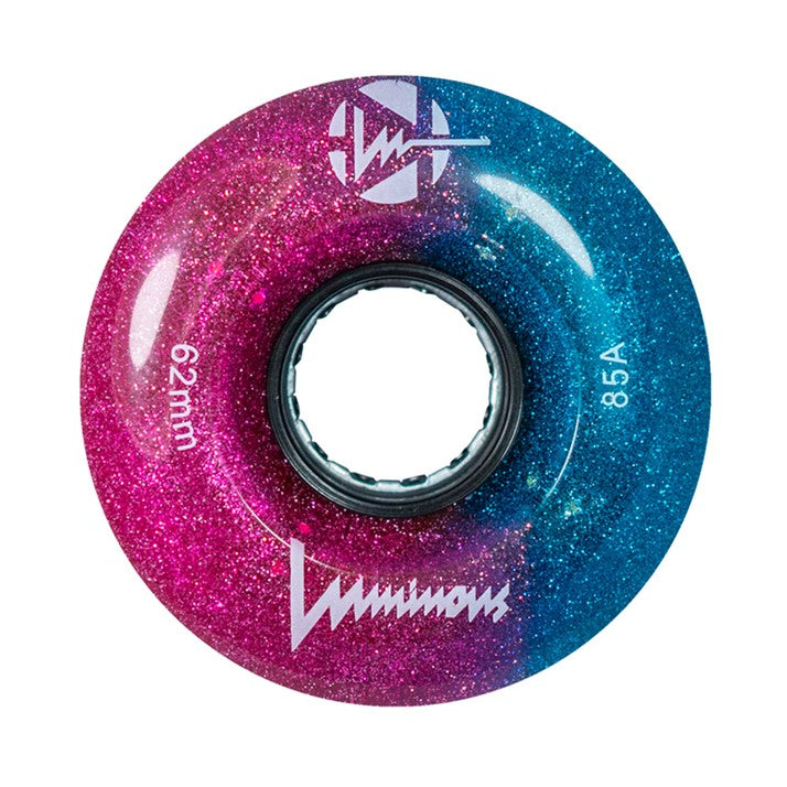 Luminous Light Up Quad LED Roller Skate Wheels Galaxy Purple Blue Glitter  - 4 Pack - Lucky Skates 
