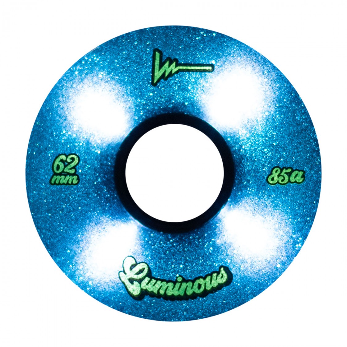 Luminous Light Up Quad LED Roller Skate Wheels Glitter Jade Green Glitter  62mm 85A - 4 Pack - Lucky Skates