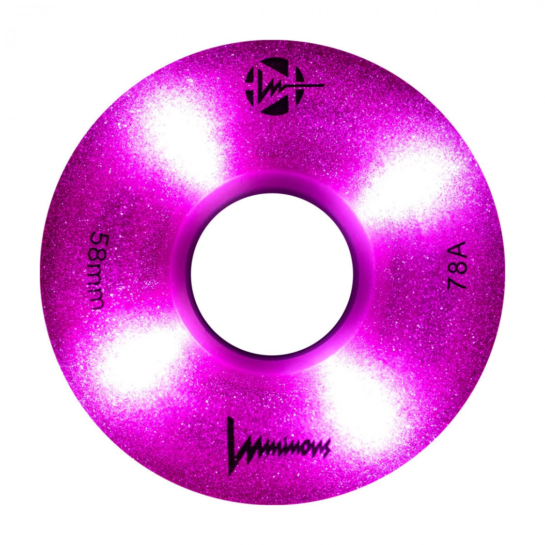 Luminous Light Up Quad LED Outdoor Roller Skate Wheels Pink Glitter 58mm 78A - 4 Pack - Lucky Skates