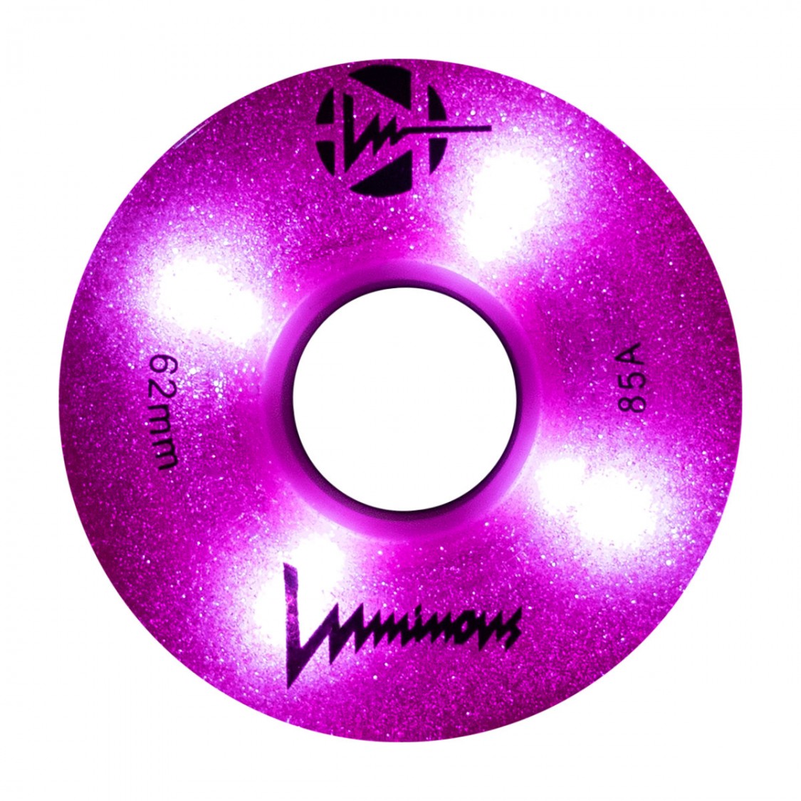 Luminous Light Up Quad LED Roller Skate Wheels Pink Glitter 62mm 85A - 4 Pack - Lucky Skates 