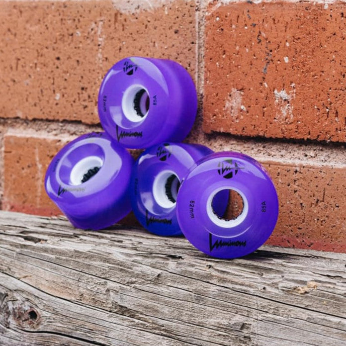 Luminous Light Up Quad Roller Skate LED Wheels Purple 62mm 85A -  Lucky Skates 