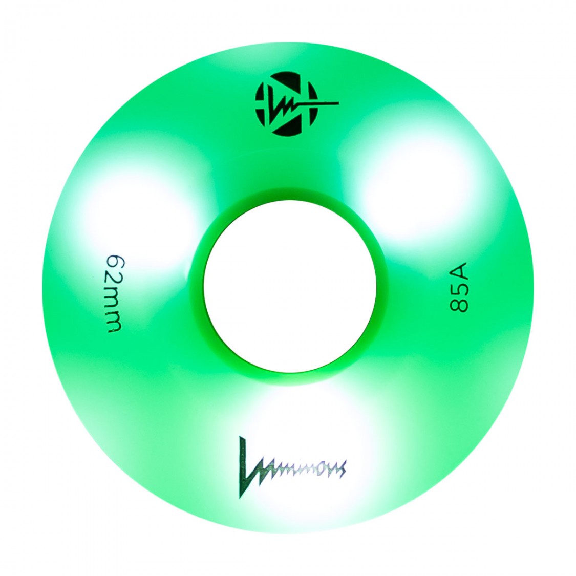 Luminous Light Up Quad LED Hybrid Roller Skate Wheels Sixies Green Apple Glow 62mm 85A - 4 Pack - Lucky Skates