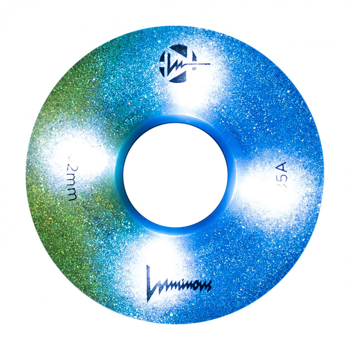 Luminous Light Up Quad LED Hybrid Roller Skate Wheels Sunny Sky Teal Yellow Glitter 62mm 85A - 4 Pack - Lucky Skates