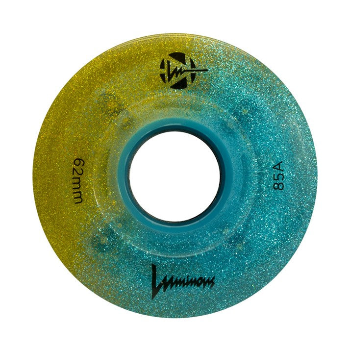 Luminous Light Up Quad LED Hybrid Roller Skate Wheels Sunny Sky Teal Yellow Glitter - 4 Pack - Lucky Skates