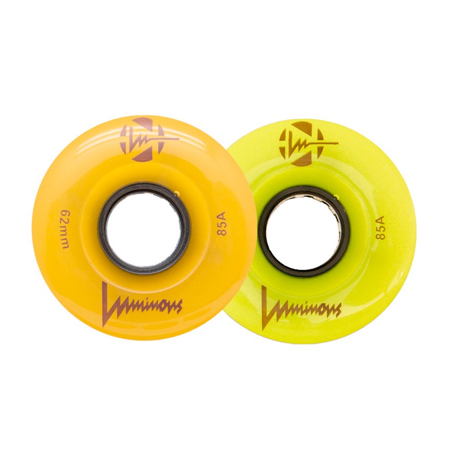 Luminous Light Up Quad LED Wheels Sunray Glow Yellow Orange 85A - Lucky Skates