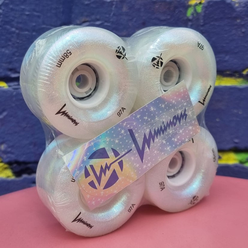 Luminous Light Up Roller Skate LED Quad Wheels White Pearl Glitter 97A - 4 Pack - Lucky Skates