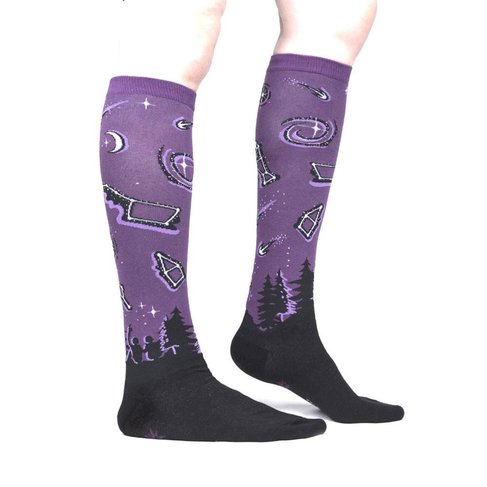Sock It To Me Make A Wish Star  Knee High Long Socks Purple - Lucky Skates
