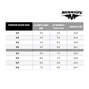 Mission WM03 Roller Hockey Junior Skates Size Chart - Lucky Skates