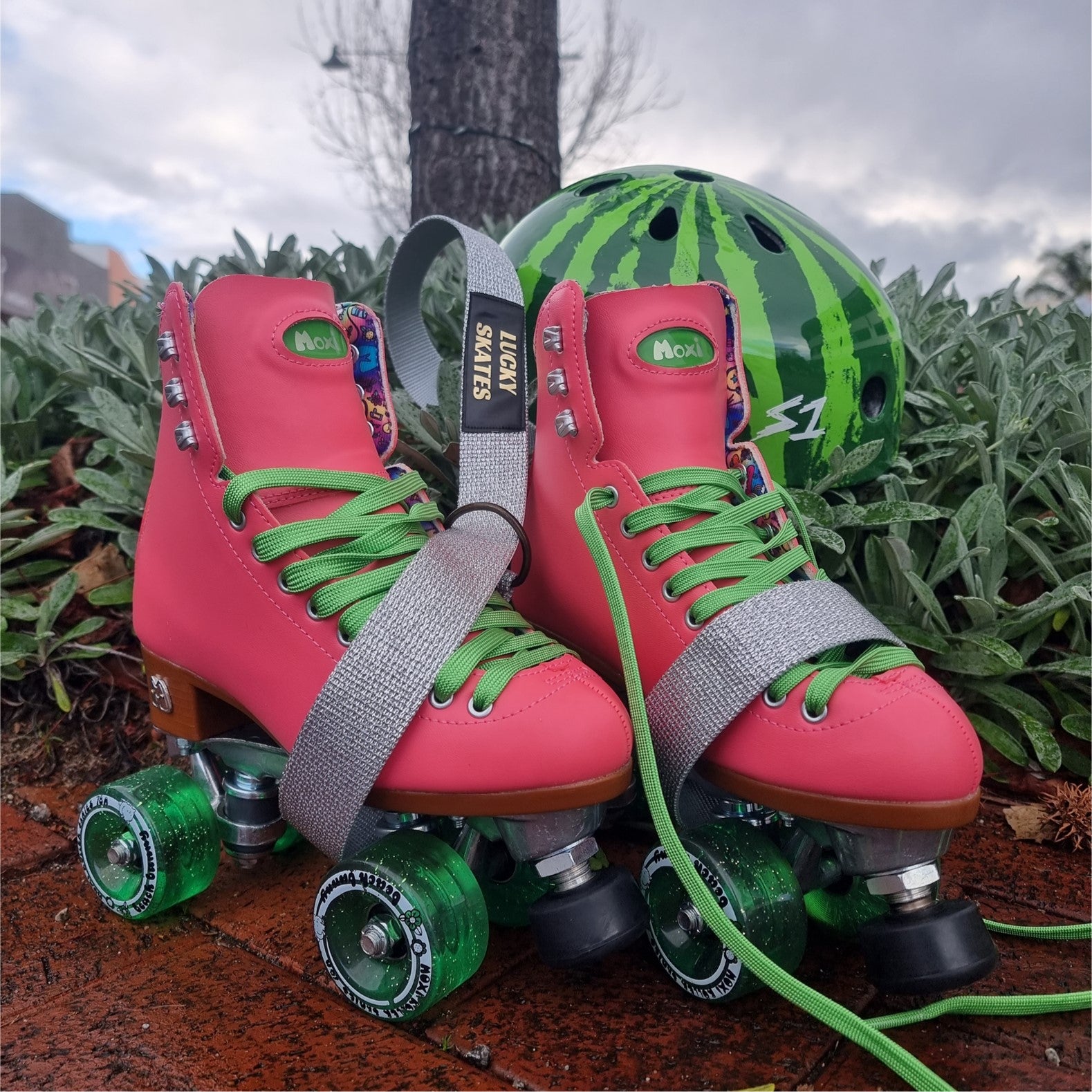 Moxi Beach Pink Green Bunny Roller Skates Watermelon - Lucky Skates