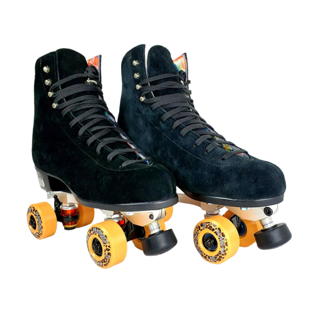 Moxi Black Jack Leather Suede Neo Reactor Roller Skates - Lucky Skates