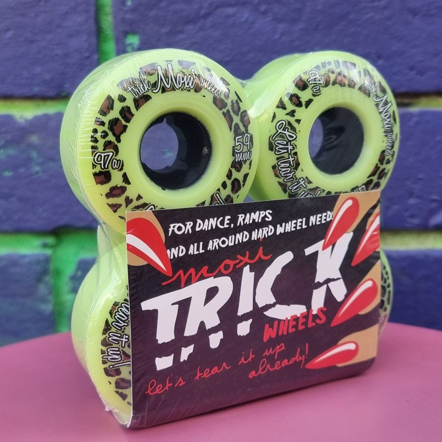 Moxi Green Leopard Trick Roller Skate Park Wheels 59mm 97A - 4 Pack -  Lucky Skates