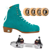Moxi Jack Lather SuedeTeal Roller Skates Jade Neo Raector Plate - Lucky Skates 