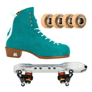 Moxi Jack Teal Leather Suede Roller Skates Jade Reactor Pro - Lucky Skates 
