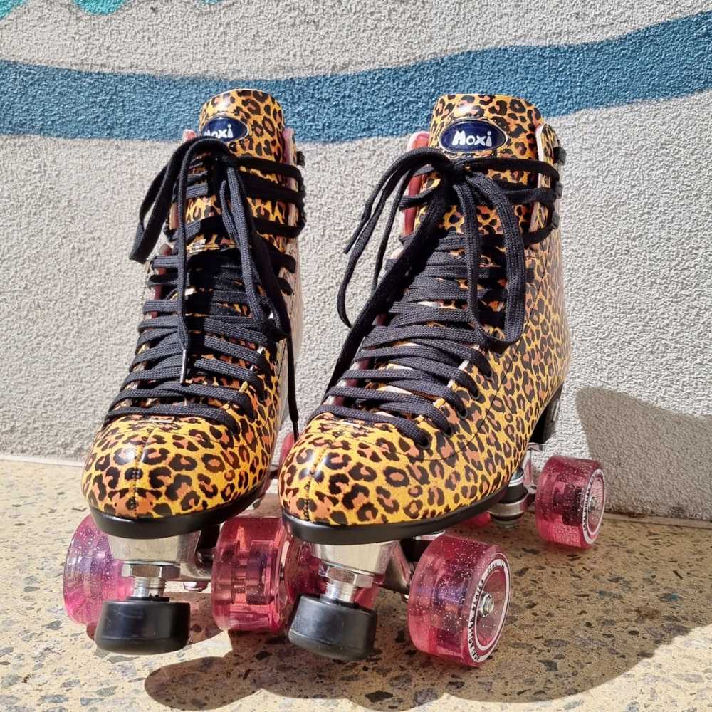 Moxi Jungle Leopard High Top Pink Roller Skates - Lucky Skates
