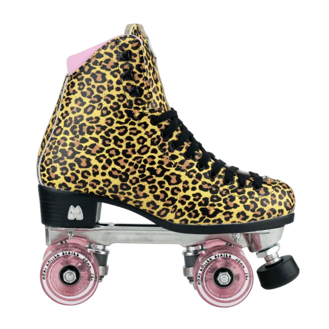 Moxi Jungle Brown Leopard Roller Skates Dusty Pink Moxi 78a Outdoor Wheels - Lucky Skates