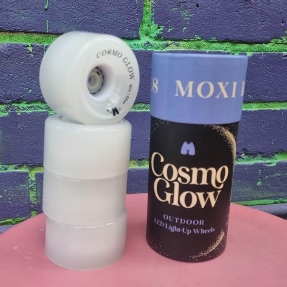 Moxi Skates Light Up Cosmo Glow White Rain Outdoor Roller Skate LED Wheels 62mm 80A 4 Pack - Lucky Skates