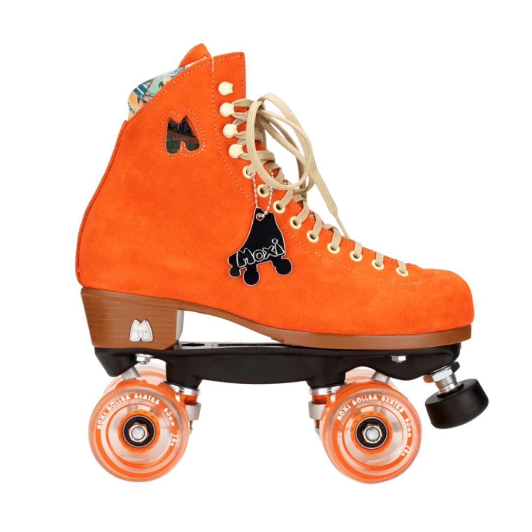 Moxi Lolly Orange Leather Suede High Top Retro Roller Skates Clementine 78a Outdoor Gummy Wheels - Lucky Skates
