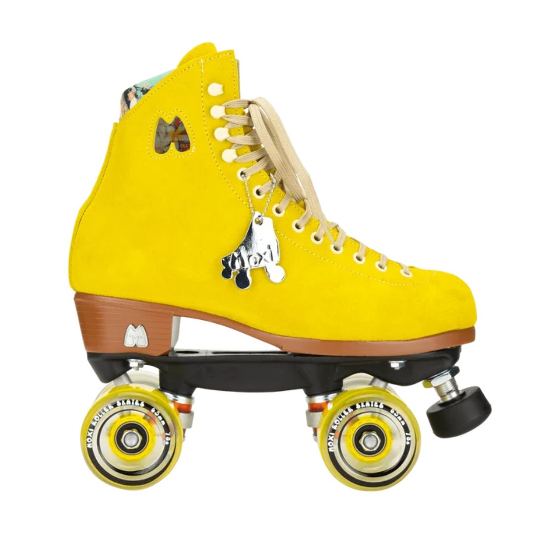 Moxi Lolly Yellow Leather Suede Quad Roller Skates Pineapple 78a Gummy Outdoor Wheels - Lucky Skates